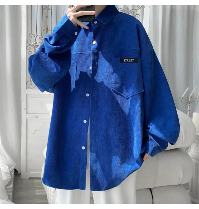 Men's Oversized Washed Corduroy Work Shirt Detail
