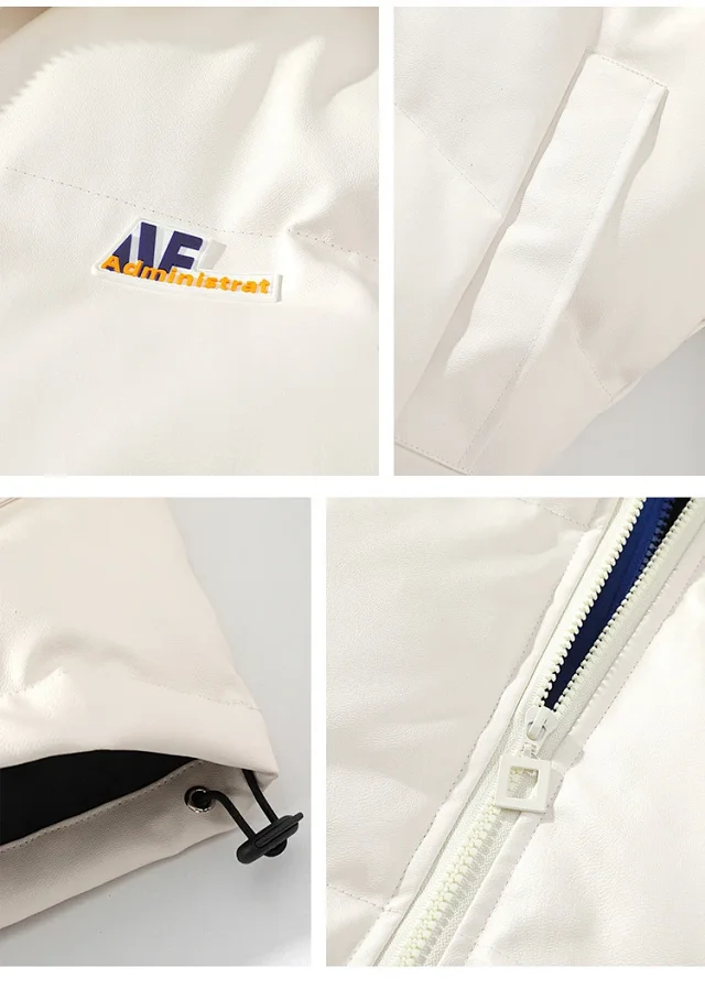 Men's Stand Collar PU Leather Jacket Detail