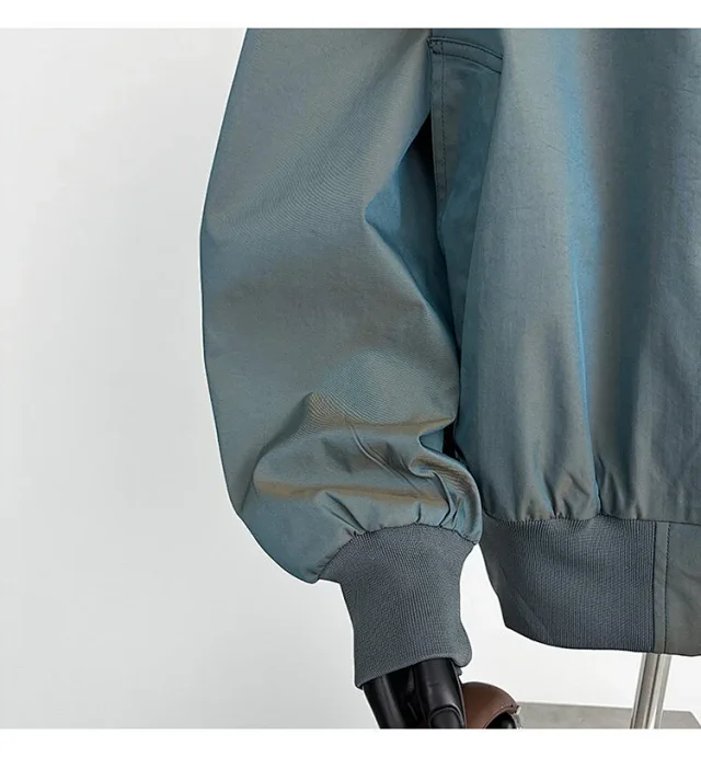 Men's Iridescent Satin Cropped Mandarin-Collar Jacket Detail