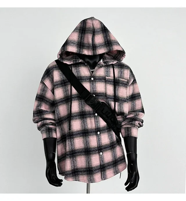 2025 Cyber Men's Plaid Hoodie Shirt Jacket Detail