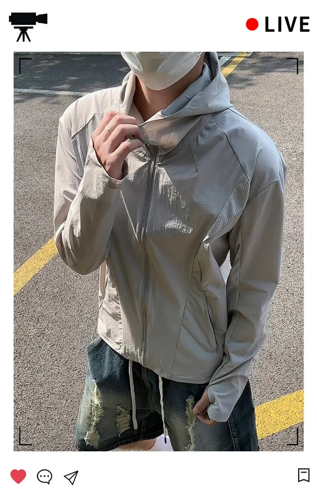 Men's Laser-Perforated Quick-Dry Hooded Jacket Detail