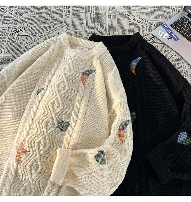Men's Vintage Relaxed Cable Knit Sweater Detail