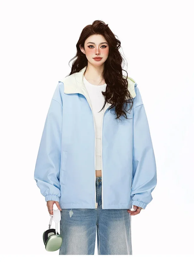 Reversible Waterproof Windbreaker Unisex Fall Detail