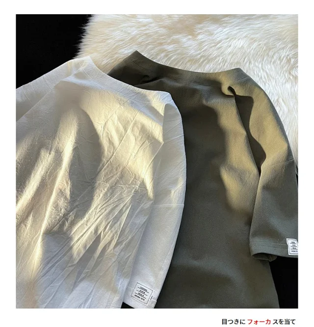 Men's Summer Linen-Like Oversized Solid T-Shirt Detail