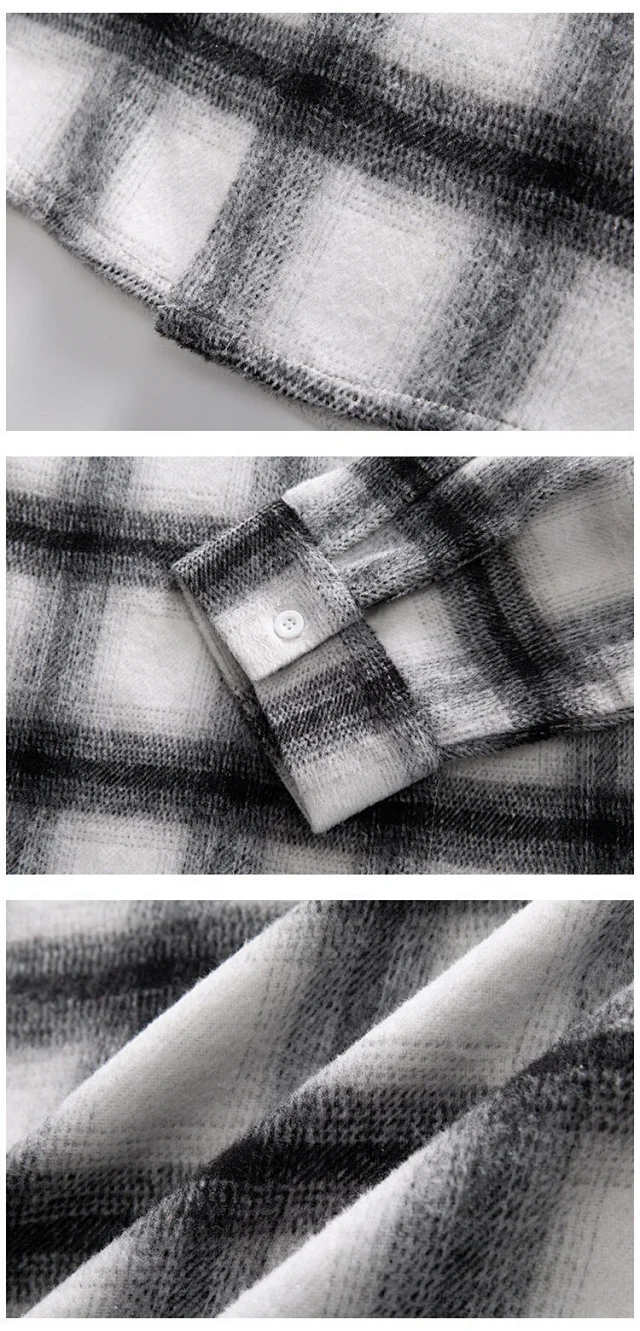 Men's Cyber Plaid Hooded Shirt Loose Unisex Detail