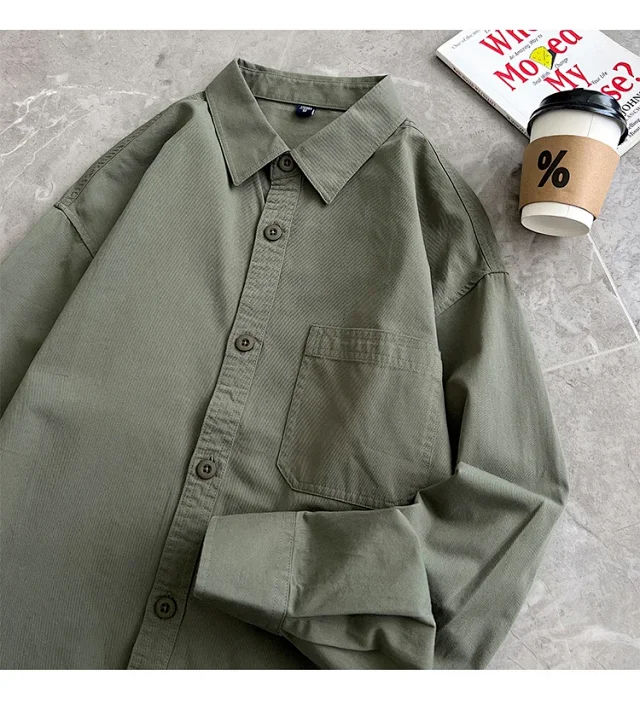 2025 Men's Khaki Cotton Work Shirt Detail