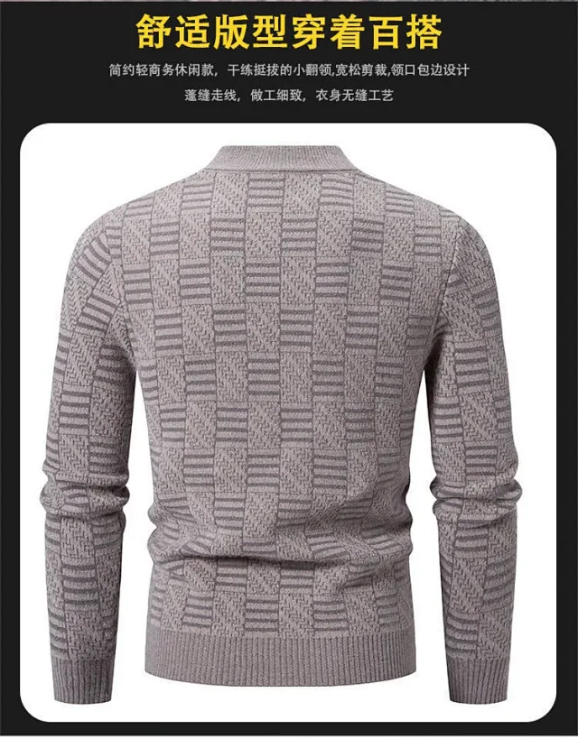 Ruisheng Men's Casual Half-Neck Jacquard Sweater Detail