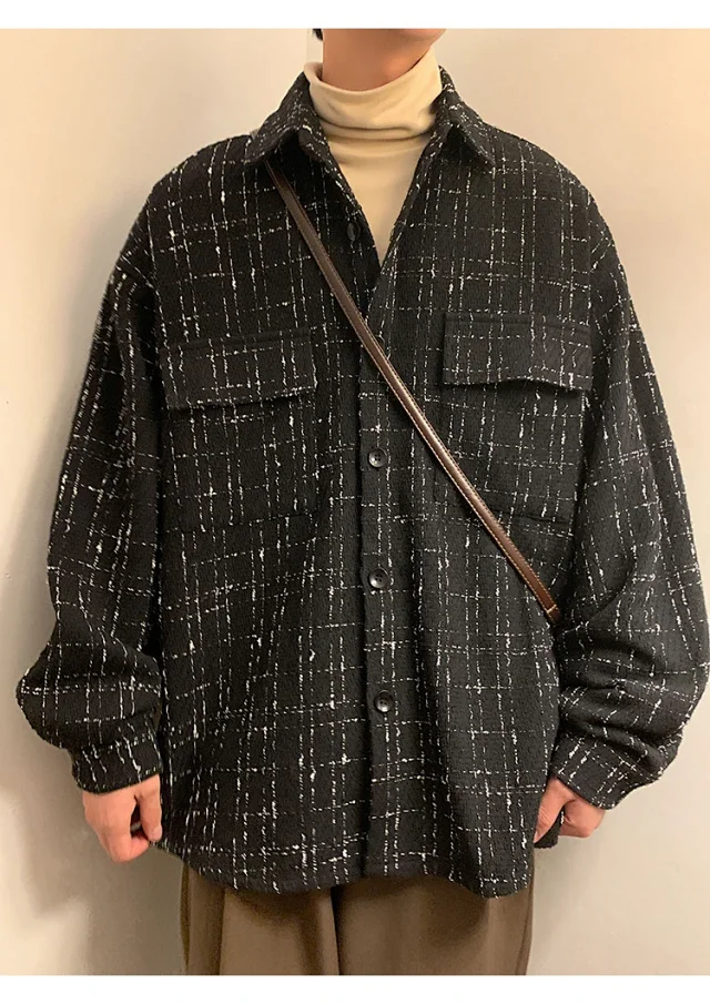 Men's Plus Size Houndstooth Wool Jacket Detail