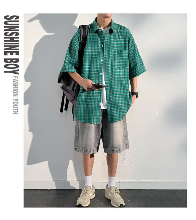Men's Casual Checked Short Sleeve Shirt Detail