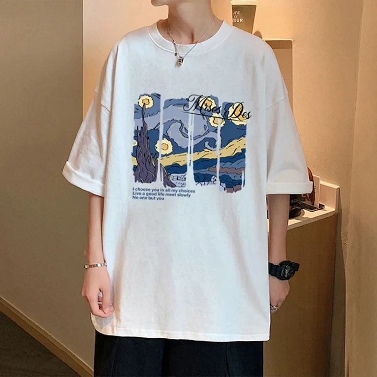 Starry Night Men's Loose Cotton T-Shirt