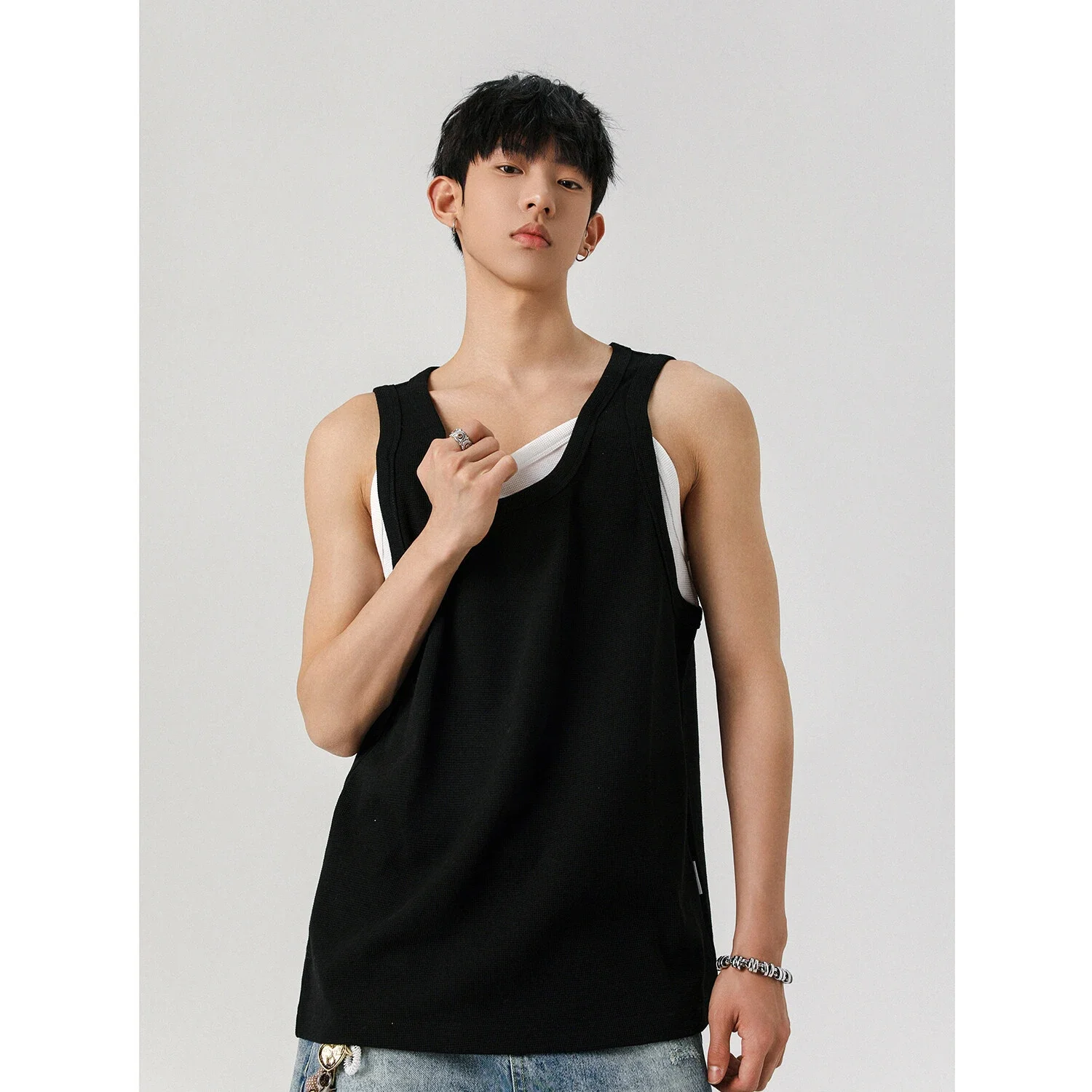Men's Waffle Mock Two-Piece Tank