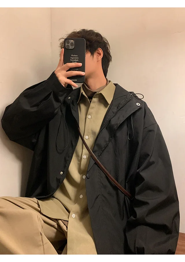 Autumn/Winter Men's HK Loose Casual Hooded Jacket Detail