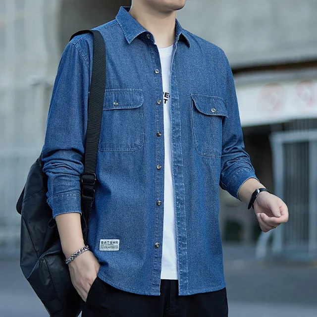 Men's Vintage Denim Oversize Work Shirt Detail