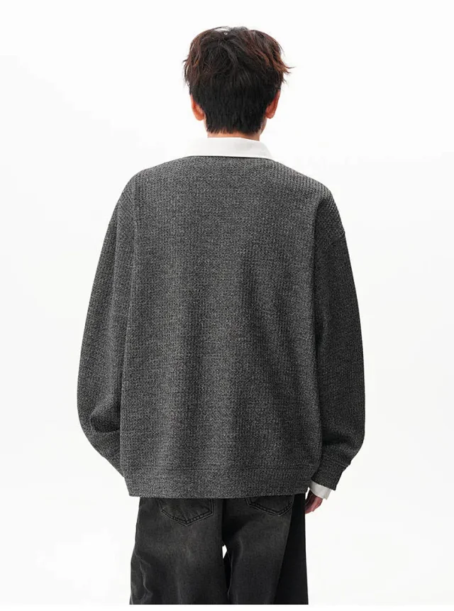 Men's Relaxed Shirt Collar Layered Sweater Detail