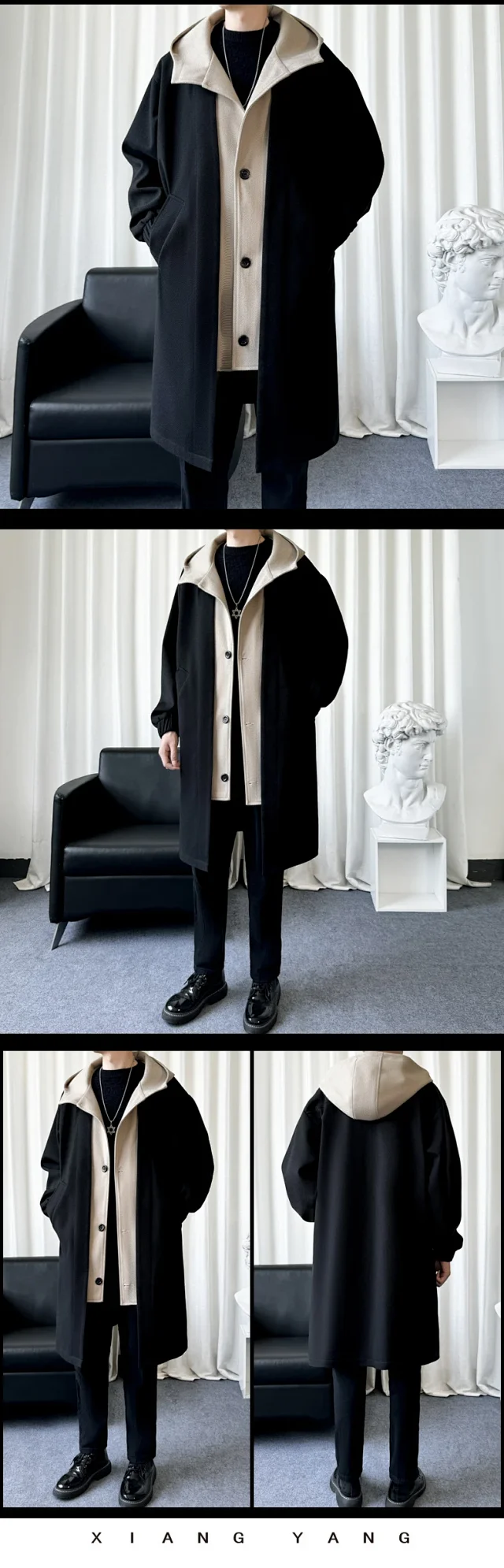AW24 Men's Faux Two-Piece Hooded Coat Detail