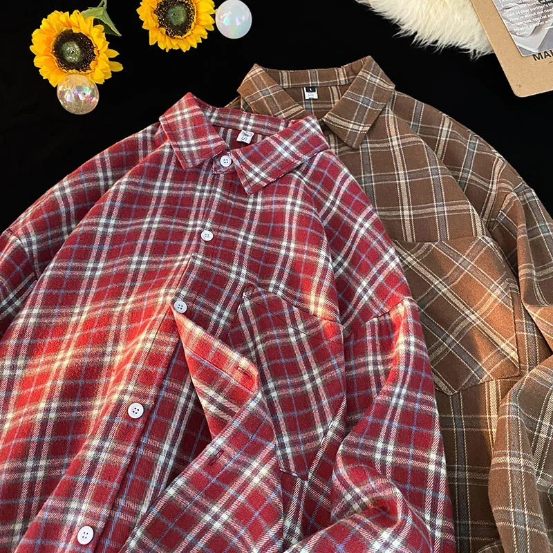Men's Red Japanese Brushed Plaid Overshirt