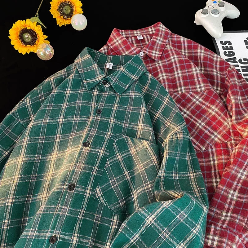 Men's Red Japanese Brushed Plaid Overshirt