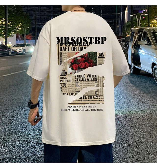 Men's Oversized Cotton Tee 2025 Rose-Print Detail