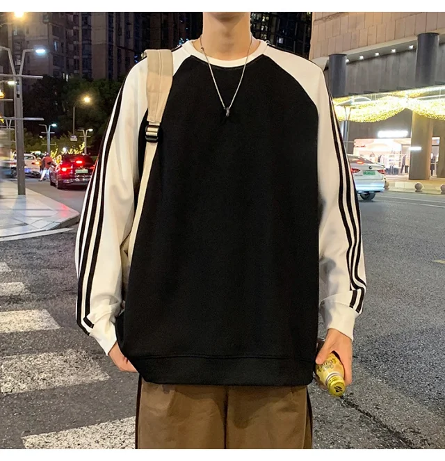 Unisex Chinese Street Oversize Striped Sweatshirt Detail