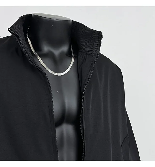 Men's Iridescent Satin Cropped Mandarin-Collar Jacket Detail