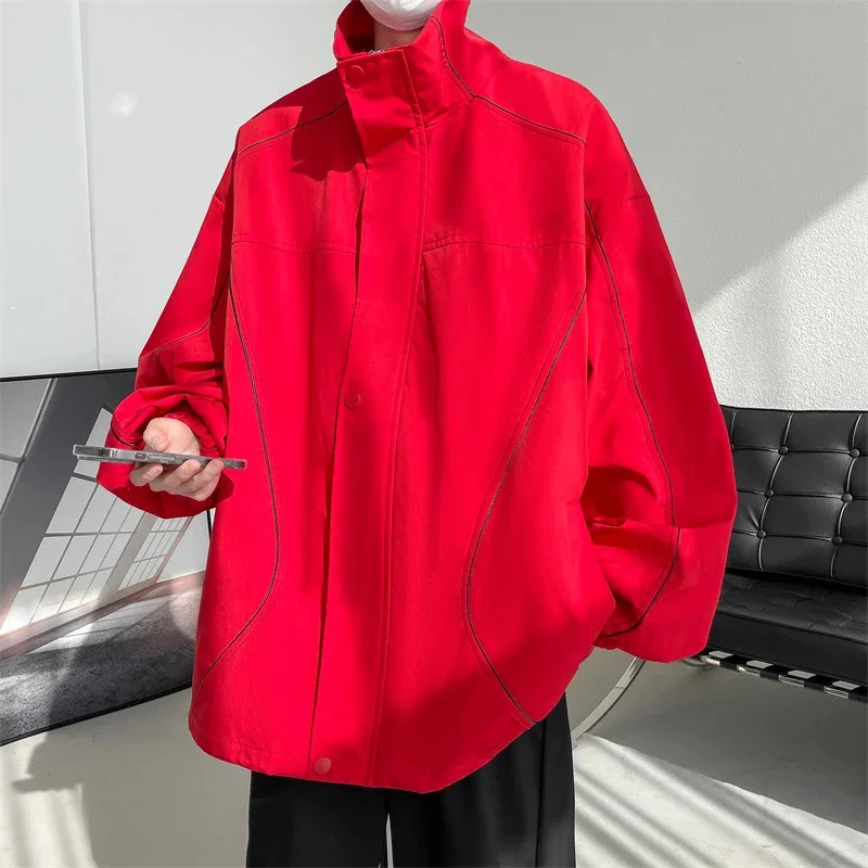 Men's Burgundy Hip-Hop Hooded Bomber Jacket