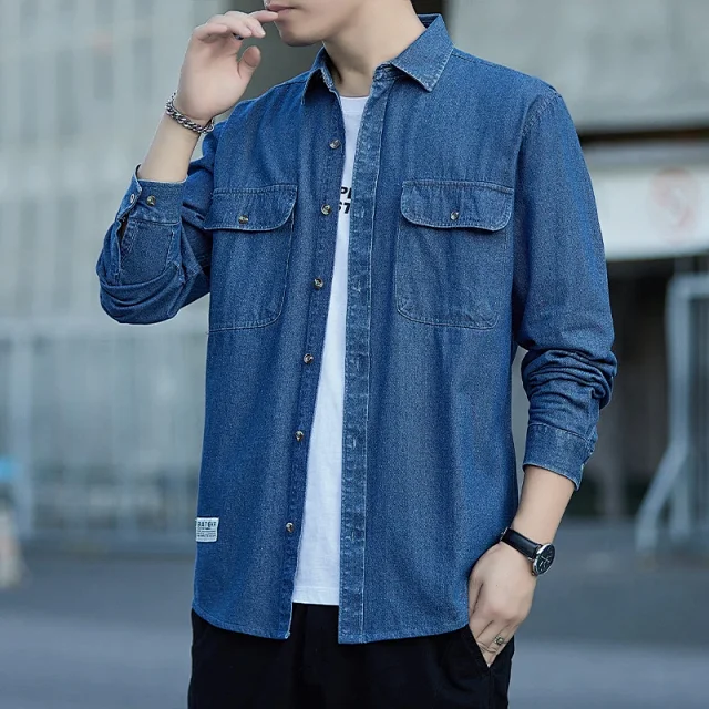 Men's Vintage Denim Oversize Work Shirt Detail