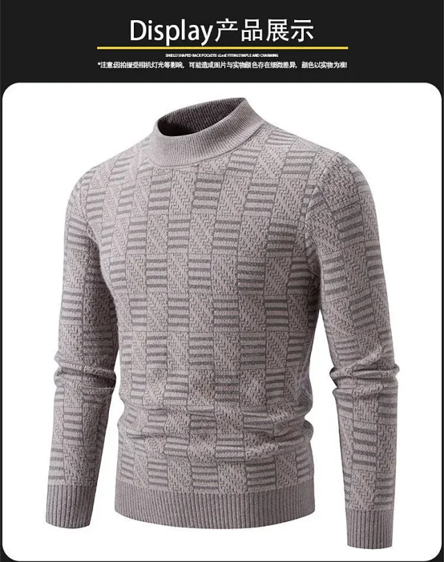 Ruisheng Men's Casual Half-Neck Jacquard Sweater Detail