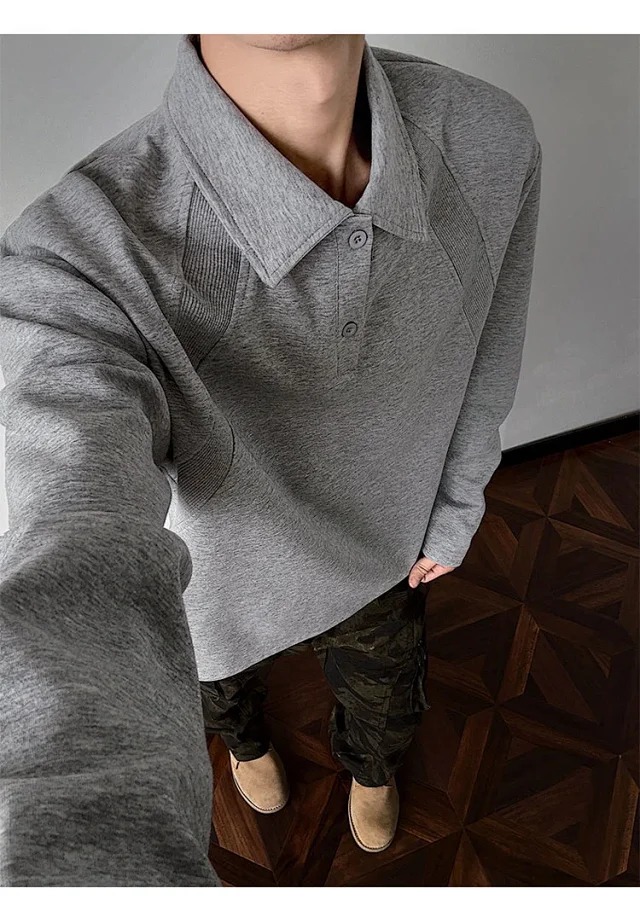Men's Heavyweight Boxy Deconstructed Long-Sleeve Polo Detail