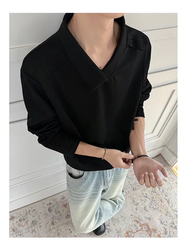 Men's White Deconstructed Polo Long Sleeve Detail