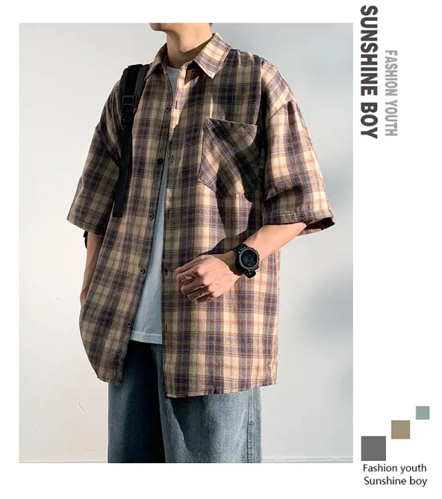 Men's 2025 New Plaid Short Sleeve Shirt Detail