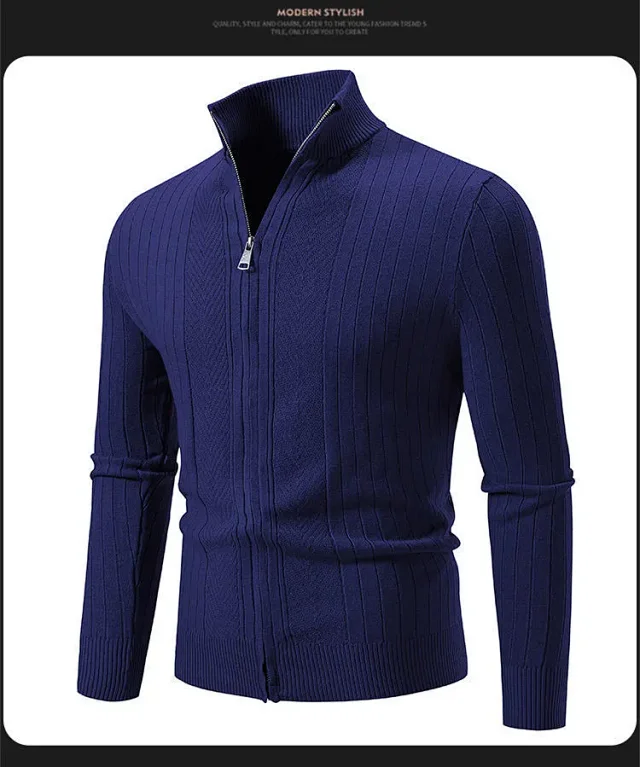 Ruisheng Men's Slim Stand Collar Cardigan Detail
