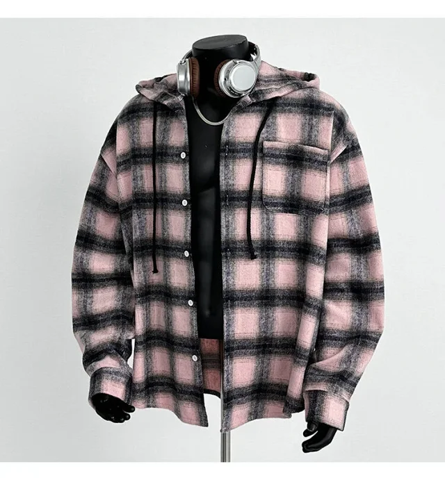 2025 Cyber Men's Plaid Hoodie Shirt Jacket Detail