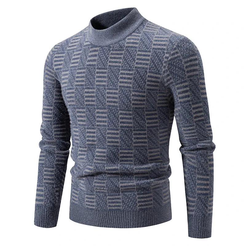 Ruisheng Men's Casual Half-Neck Jacquard Sweater