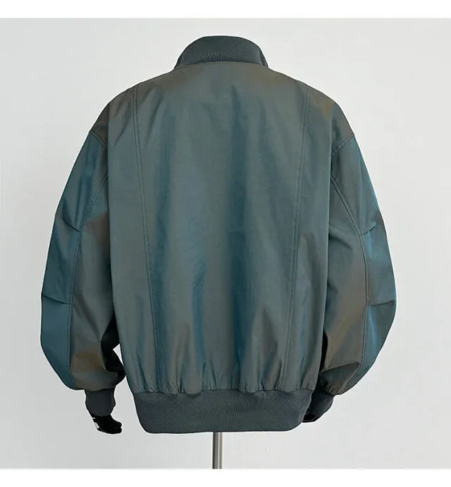 Men's Iridescent Satin Cropped Mandarin-Collar Jacket Detail