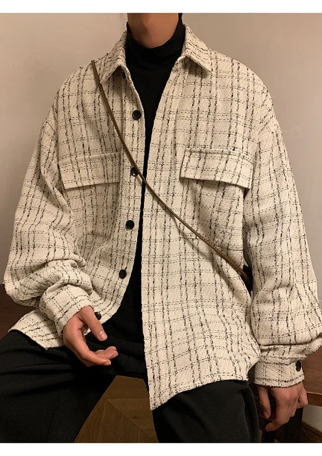 Men's Plus Size Houndstooth Wool Jacket Detail