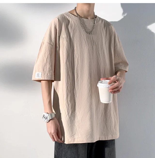 Men's Linen-Like Oversized Summer Tee Detail