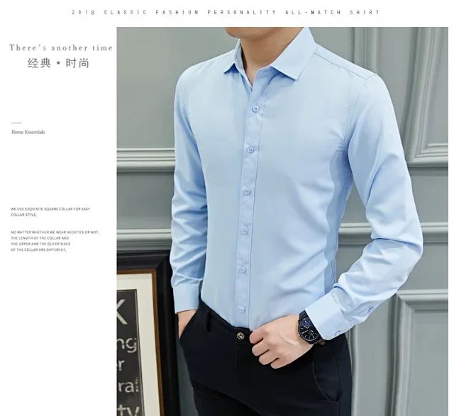 Men's Slim-Fit Long-Sleeve Korean White Shirt Detail