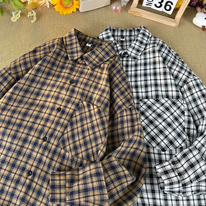 Men's Japanese Brushed Cotton Plaid Shirt Jacket