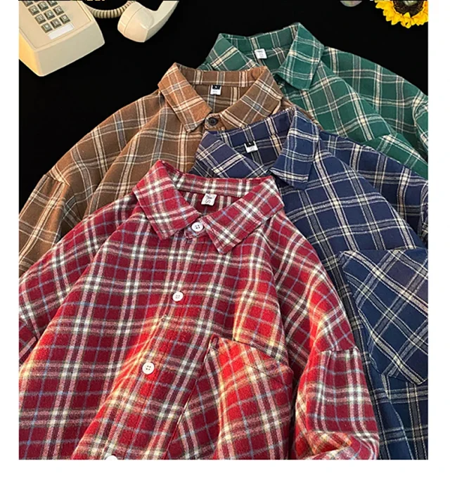 Men's Red Japanese Brushed Plaid Overshirt Detail