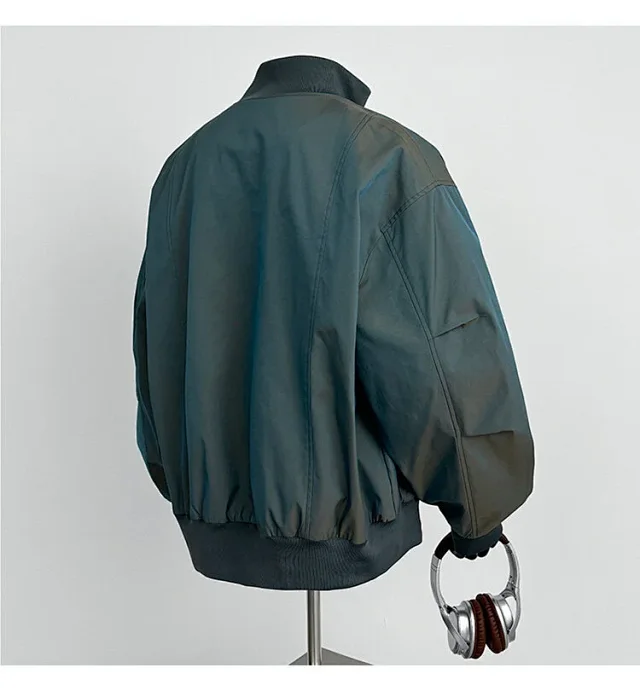 Men's Iridescent Satin Cropped Mandarin-Collar Jacket Detail