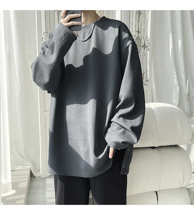 Men's Solid Textured Button-Front Long-Sleeve T-Shirt Detail