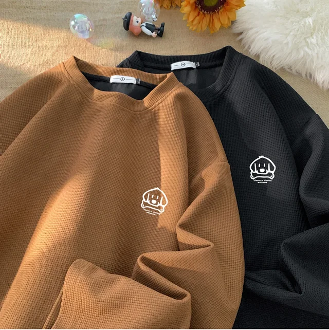 Men's Japanese Waffle Dog Print Sweatshirt Detail
