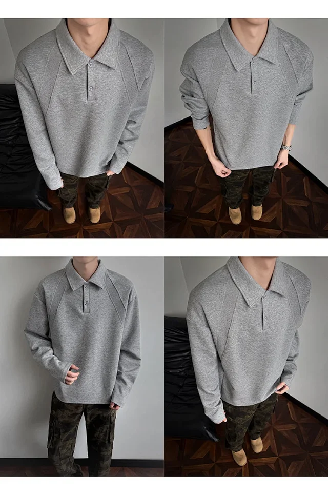 Men's Heavyweight Boxy Deconstructed Long-Sleeve Polo Detail