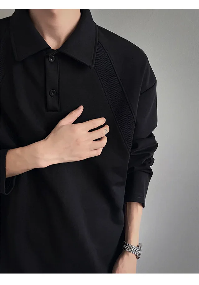 Men's Heavyweight Boxy Deconstructed Long-Sleeve Polo Detail