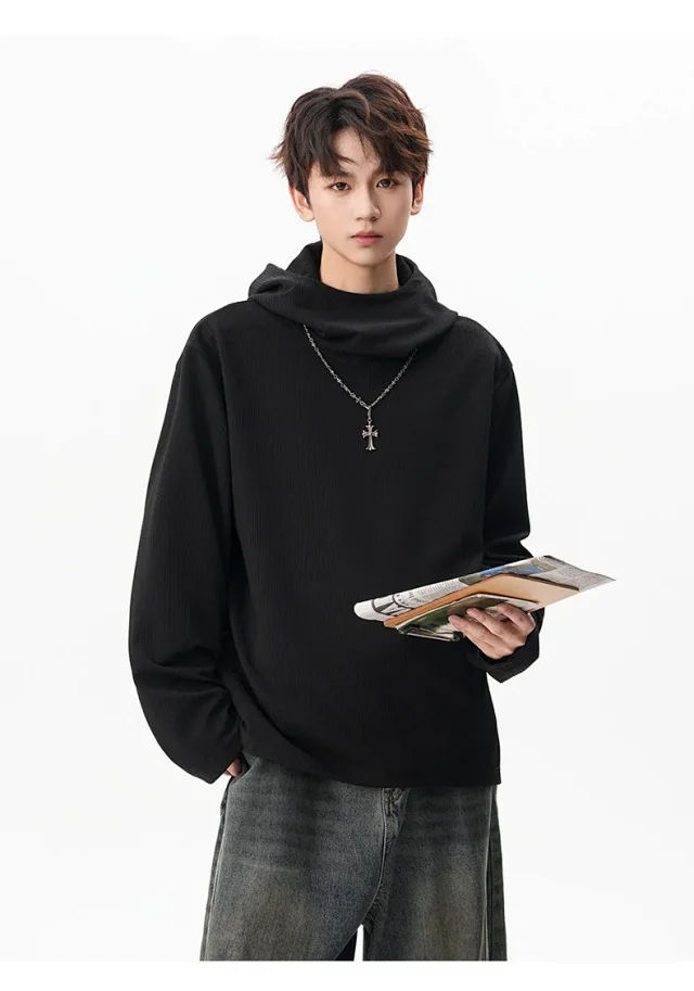 Men's 2025 Fall Retro High - neck Hoodie Detail