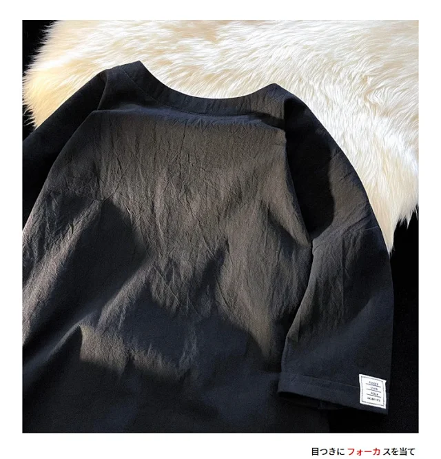 Men's Summer Linen-Like Oversized Solid T-Shirt Detail