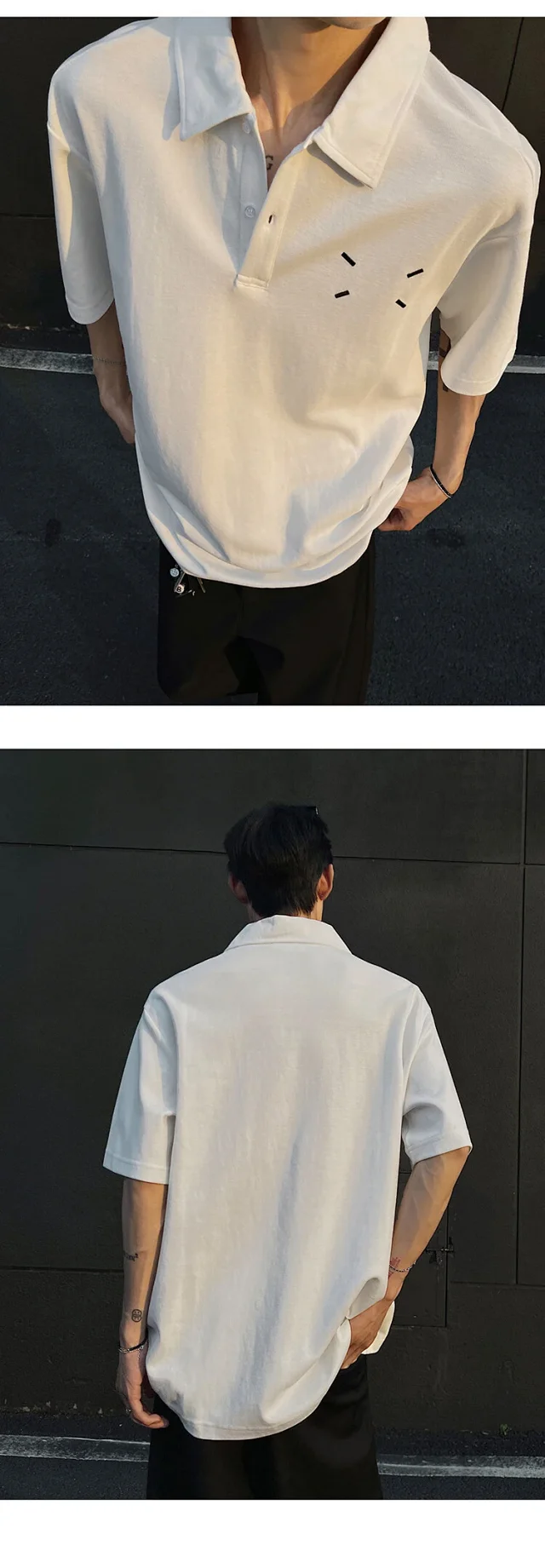 Men's Japanese Minimalist Margiela Embroidered Polo Detail