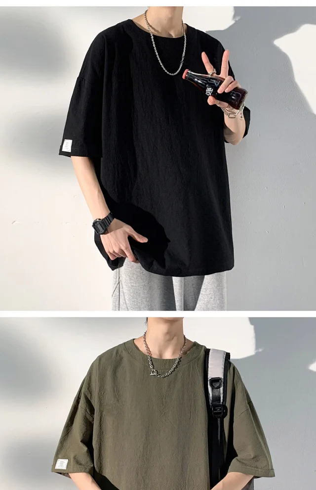 Men's Linen-Like Oversized Summer Tee Detail
