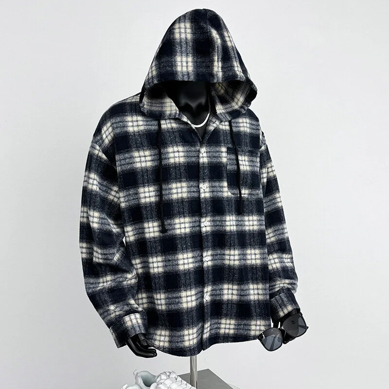 2025 Cyber Men's Plaid Hoodie Shirt Jacket