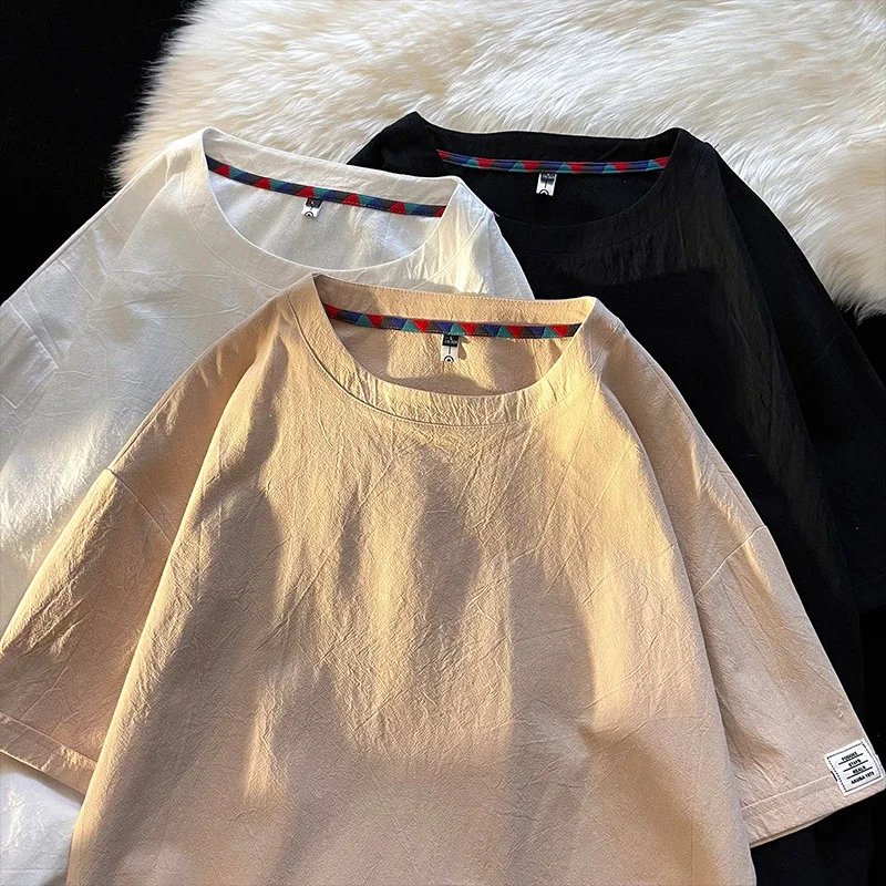 Men's Summer Linen-Like Oversized Solid T-Shirt